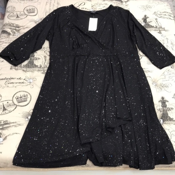 Plus Size Karen Kane Sparkle Knit Faux Wrap Dress - Picture 2 of 5